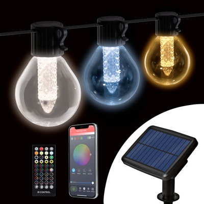 GLOBIZ Smart solární světelný řetěz 15 LED Bluetooth s nastavitelnou barevnou teplotou 7,5 m
