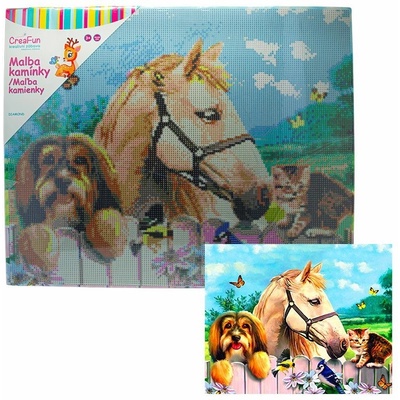 Diamantové malování - Kůň, pes a kočka 40 x 50 cm