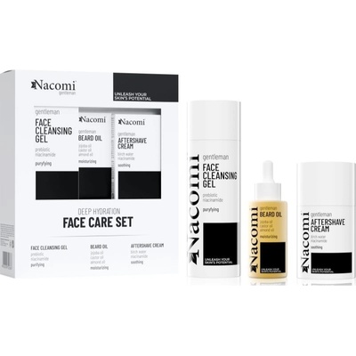 Nacomi Gentleman Nacomi Gentleman čisticí pleťový gel 140 ml + Nacomi Gentleman olej na vousy 40 ml + Nacomi Gentleman zklidňující krém po holení 50 ml