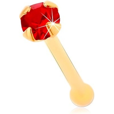 Šperky eshop piercing do nosu ve žlutém zlatě rovný kulatý blýskavý zirkonek červené barvy GG176.05