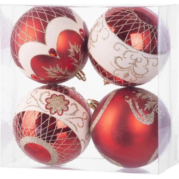 MagicHome Gule 4 ks červené s ornamentami na vianočný stromček 10 cm