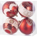 MagicHome Gule 4 ks červené s ornamentami na vianočný stromček 10 cm