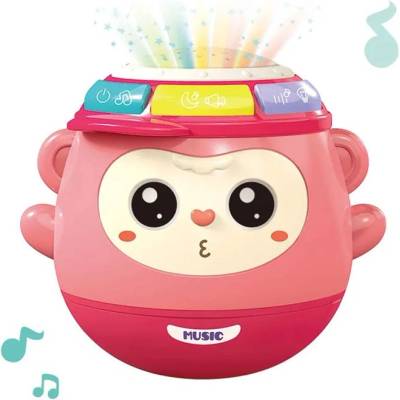 Raya Toys Музикална бебешка играчка неваляшка 4 в 1 Raya Toys - Маймунка, розова (503123004)