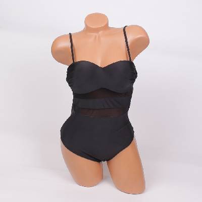 Елегантен цял бански в черно с тюл - чашка В