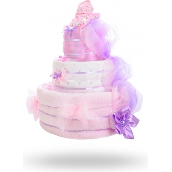 Plenkovky Třípatrový plenkový dort pro dívky světle růžový