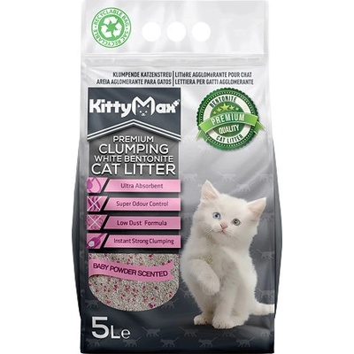 Kittymax hrudkující bezprašný bílý bentonit Baby Powder 10 l