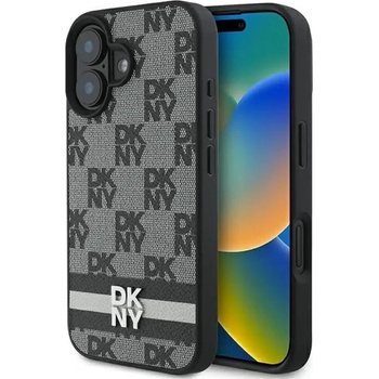 DKNY Калъф DKNY Checkered Pattern & Printed Stripes за iPhone 16 - черен (3666339334109)