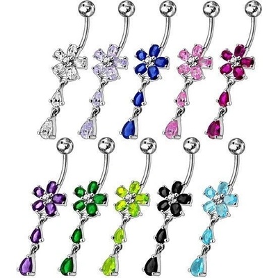 Šperky4U stříbrný piercing do pupíku kytička BP01011-P