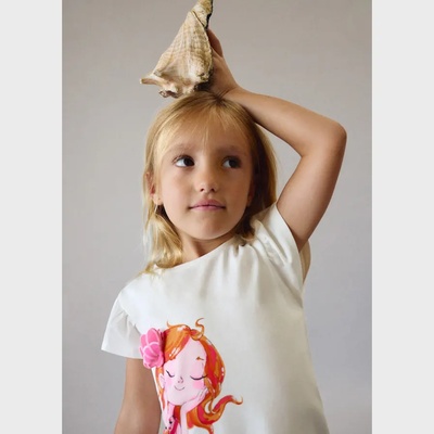 MAYORAL Тениска къс ръкав Бялa с русалка за мини момиче Mayoral
