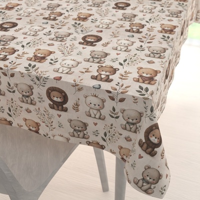Biante Detský obdĺžnikový obrus Terra TRA-007 Medvieďatá a levíčatá na béžovom 50x100 cm