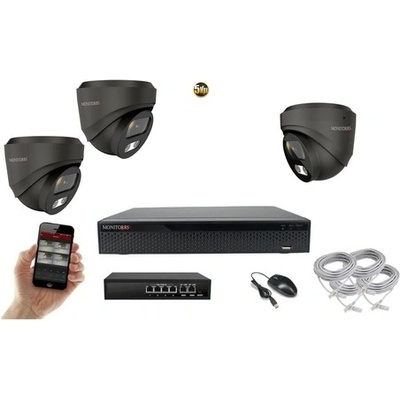 Monitorrs Security AI Hybrid light IP 3 kamerový set GDome 6142K3B