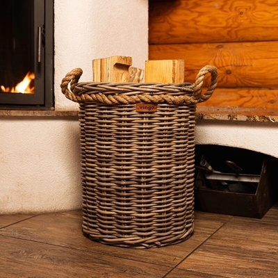 Vingo Ratanový kôš s plastovou vložkou a lanovými rúčkami, okrúhly 50 cm v. 53 cm