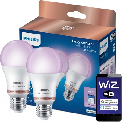 Philips 2x LED žárovka E27 A60 8,5W = 60W 2200-6500K + RGB SMART WiFi WiZ