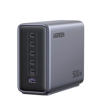 UGREEN Захранване за ел. мрежа за лаптопи, смартфони и таблети с 5xUSB-C и 1xUSB-A изходи с технология за бързо зареждане - Ugreen Nexode GaN Desktop Fast Wall Charger 500W (тъмносив) (X759 (55550B))