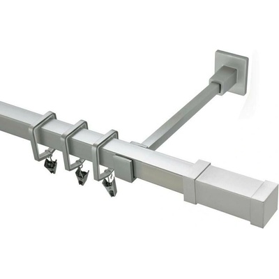 OK-GarnýžeCZ - Garnýž kovová hranatá jednořadá 20x20mm Zanotti satina 410 cm do stěny / kroužky s žabkou