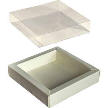 Krabička na pralinky papír+obal plast 120x120, v.32mm (hedvábí slonové) 1 ks/krabička