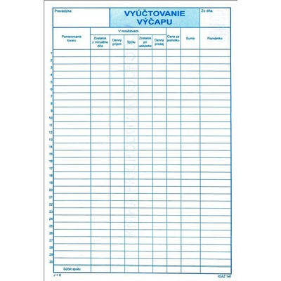 Igaz 141 Vyúčtovanie výčapu A4 - 100 listov