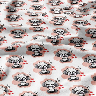 Bavlněná látka, metráž. Panda na Růžovém