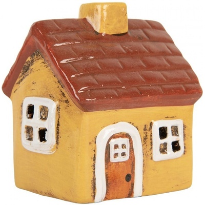 Žlutý keramický svícen na čajovou svíčku domek Village - 8*7*10 cm - Clayre & Eef