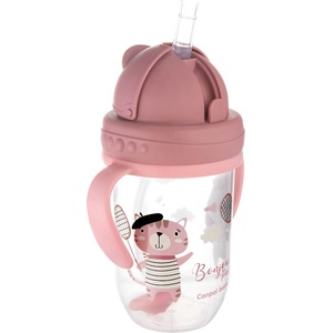 Canpol babies Нетечаща чаша със сламка Canpol - Bonjour Paris, 270 ml, Розова (56/607_red)