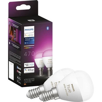 Philips Смарт крушки Philips - Hue Ambiance, 5.1W, E14, P45, RGB, 2 броя, dimmer (871951449128100)