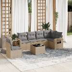 vidaXL Градински диван с възглавници, 7 части, бежов полиратан (3252576)