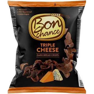 Bon Chance tmavé chlebové chipsy s tromi druhmi syrov 120 g