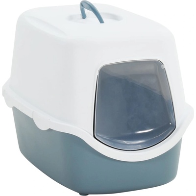 vidaXL Тава за котешка тоалетна с капак бяло и синьо 56x40x40 см PP (171799)