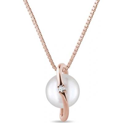 Klenota Zlatý náhrdelník s perlou a diamantom k0067034