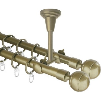 OK-GarnýžeCZ Garnýž kovová dvouřadá 16mm Paola double zlatá antik 290 cm do stropu / kroužky s háčkem