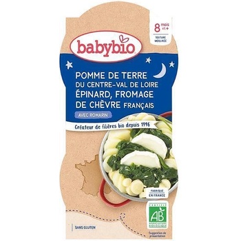 Bebybio Био Меню „Лека Нощ - Картофи, Спанак и Козе сирене (8+ месеца) - 2x200г купички - Babybio