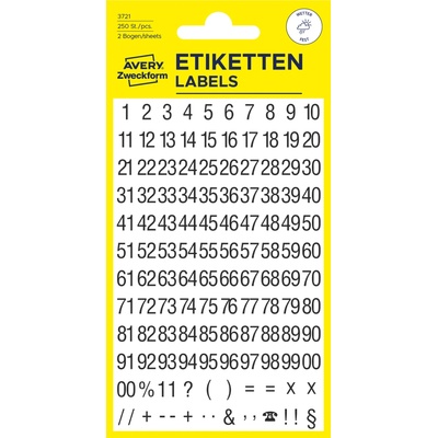 Avery Zweckform 3721 Samolepicí číslice, 6,5 mm, 250 ks, černé na bílé fólii – Sleviste.cz
