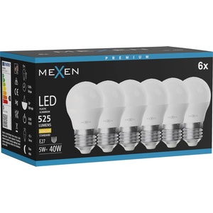 Mexen Nova 6x LED крушка E27, G45, 5W, Топла - 3000K, 525 lm - L101-E27-0530-01x06 (L101-E27-0530-01x06)