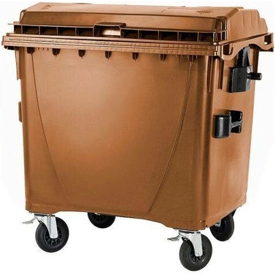 MEVA-TEC Plastový kontejner s plochým víkem 1100 l. hnědý