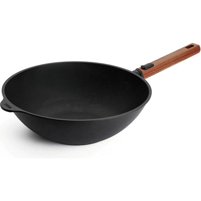 Woll Nepřilnavá wok pánev Eco Logic QXR s dřevěnou odnímatelnou rukojetí, 30 cm 11030WLCI-Q