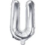 PartyDeco Балон от фолио Mini - Буква U 35см сребърен
