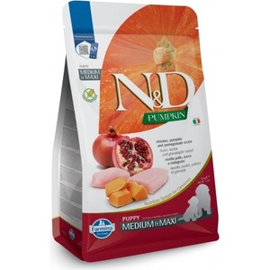 Farmina N&d grain free pumpkin chicken & pomegranate puppy medium maxy - пълноценна суха храна без зърнени култури за подрастващи кученца от средни и едри породи, с пилешко, тиква и нар - 2, 5 кг pnd0250118
