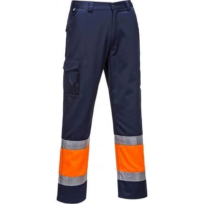 PortWest HI-VIS COMBAT L049 Lehké reflexní kalhoty HV oranžová/námořní modrá