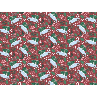 PartyDeco Balicí papír vánoční auta se stromečkem, 200 x 70 cm