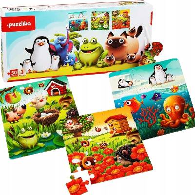 Puzzlika 12985 Oblíbená zvířátka 3v1 3 obrázky 50 dílků