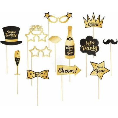 Rekvizity do fotokoutku zlaté Happy New Year 13 ks