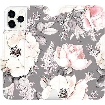Pouzdro Mobiwear parádní flip Apple iPhone 11 Pro - MX06S Květy na šedém pozadí