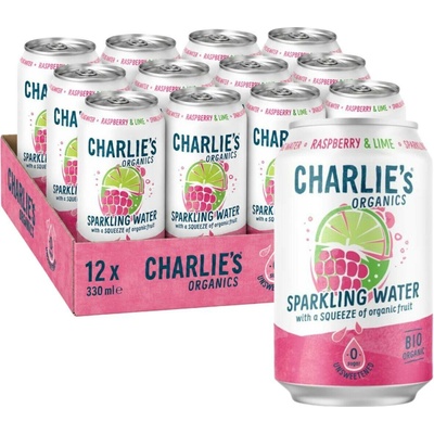 Charlie's Organics sycená pitná voda s malinovou a limetkovou šťávou 12 x 330 ml