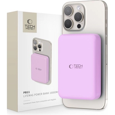Tech-Protect Преносима батерия Power Bank с MagSafe 10 000 mAh от Tech-Protect PB11 LifeMag 15W - Лилава (5906302310685)