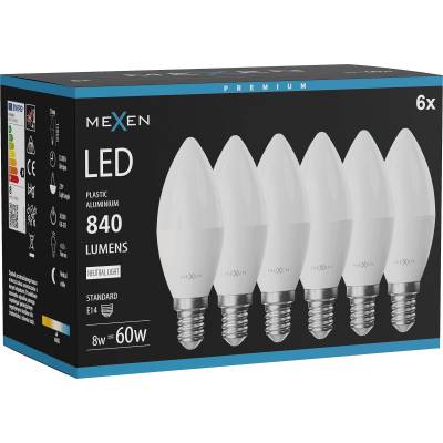 Mexen Nova 6x LED крушка E14, C37, 8W, Неутрална - 4000K, 840 lm - L102-E14-0840-01x06 (L102-E14-0840-01x06)