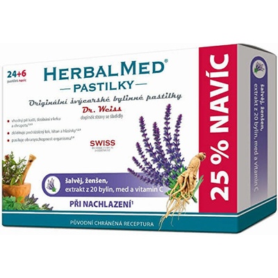 HerbalMed pastilky Dr. Weiss pri prechladnutí 24 + 6 pastiliek
