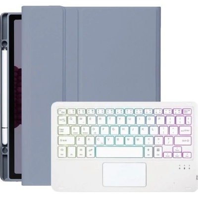 AppleKing pouzdro s podsvícenou klávesnicí, touchpadem a prostorem na Apple Pencil pro iPad 10,9" (2022) / 11" (2025) - modrošedé