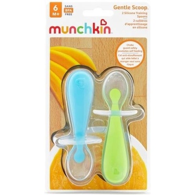 Munchkin Dětská lžíce silikonové zelená/modrá 2 ks