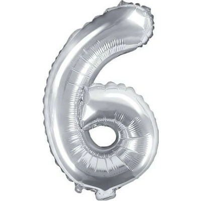 PARTYDECO Balón fóliový číslica STRIEBORNÁ 35 cm 6 NEMOŽNO PLNIŤ HELIOM