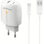DeTech Мрежово зарядно устройство DeTech DE-63C, 5V/2.4A, 220V, 2 x USB, С Type-C кабел, 1.0m, Бял - 40550